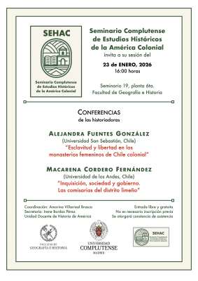 Sesión Seminario Complutense de Estudios Históricos de la América Colonial, 23-01-2026, 16:00